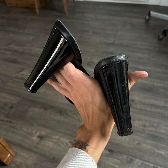 Rare Vintage Prada Sport Black Leather Wedge Chunky Buckle Pump Mule Heels - Picture 4 of 8